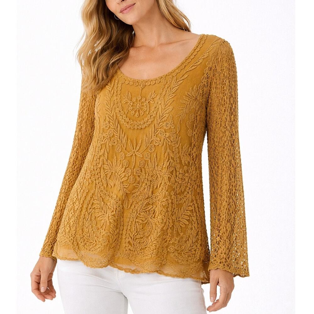 Belle France Mustard Lace Boho Top Italy Size 2 (S)